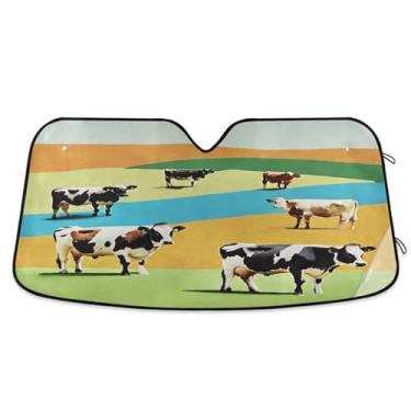 Imagem de ATTX Para-brisa de carro de vaca 144.8 cm x 80.0 cm Protetor solar universal com proteção UV, persiana de janela frontal automática dobrável para Sedans SUVs caminhões #420