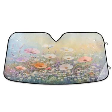 Imagem de ATTX Dreamy Wildflowers Meadow Para-brisa para carro 144.8 cm x 80.0 cm Protetor solar universal com proteção UV, persiana de janela frontal automática dobrável para Sedans SUVs caminhões #613