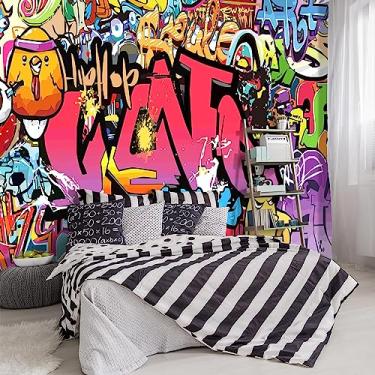 Imagem de YIHWM -Street Art Graffiti Papel de parede tecido papel de parede sala de estar quarto banheiro meninos meninas quarto infantil abstrato grande mural de parede - 348.0 cm x 243.8 cm (não descasque e
