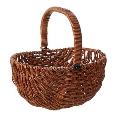 Imagem de Vaveren Cesta de vime sintético para daminha de honra, com alça, ideal para piqueniques, piqueniques e eventos ao ar livre com flores, Sem Flor