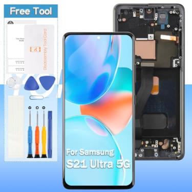 Imagem de [Versão dos EUA] Tela de substituição para Samsung Galaxy S21 Ultra 5G AMOLED Display LCD SM-G998u G998a G998w 17.3 cm LCD Touch Digitizer Assembly - Preto com moldura