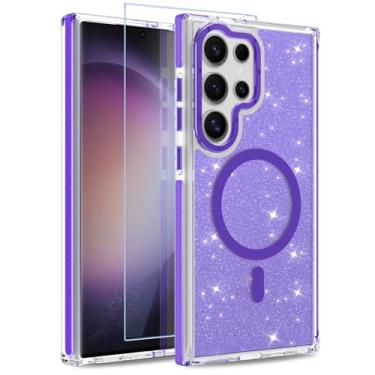 Imagem de MOWIME Capa magnética para Samsung Galaxy S23 Ultra [compatível com Magsafe] [Design fluorescente com glitter] [1 protetor de tela] Capa fosca translúcida fina para Galaxy S23 Ultra de 6,8 polegadas