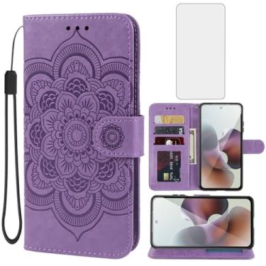 Imagem de Bohefo Capa para Moto G56 5G Capa/Moto G66Y/Moto G66J Capa carteira com protetor de tela de vidro temperado, capa de telefone flip de couro mandala com suporte para cartão de crédito para Motorola