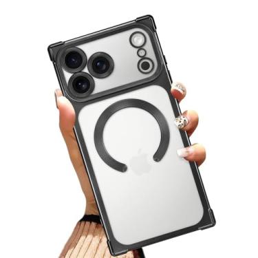 Imagem de AIGOMARA Capa magnética para iPhone 17 Pro Max de 6,9 polegadas [compatível com MagSafe] Capa protetora de TPU macio transparente preta fina cantos reforçados à prova de choque para mulheres e homens