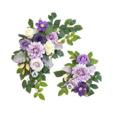 Imagem de Kit De Flores Artificiais Boho Rosa Antigo E Azul Eucalipto Para Arco 