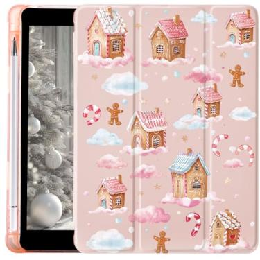 Imagem de CozyNestCY Linda capa de pão de gengibre de Natal para iPad 10,9 polegadas desenho animado 10º capa de nuvens rosa para Ipad Auto Sleep/Wake antiderrapante à prova de choque capa de silicone macio