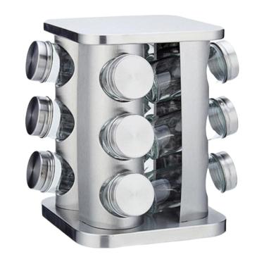Imagem de Porta Condimento Tempero Inox 12 Potes Vidro Giratório
