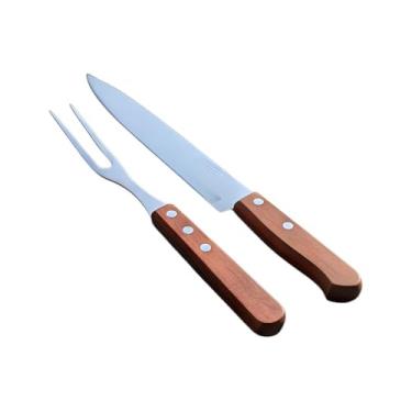 Imagem de Conjunto Faca para Churrasco Aço Inox (7 Peças) - Lâmina Serrilhada de Alto Corte, Cabos Ergonômicos Pretos - Faqueiro Ideal para Carnes e Bares