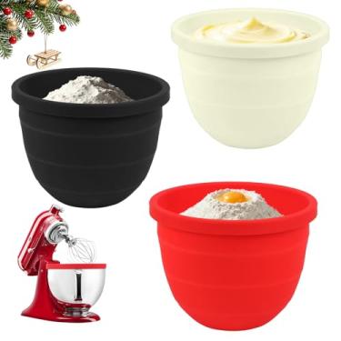 Imagem de 3 peças de forros de silicone dobráveis para batedeira Kitchenaid com cabeça inclinada de 5 litros - inserção de tigela de silicone de grau alimentício segura para máquina de lavar louça - Acessórios
