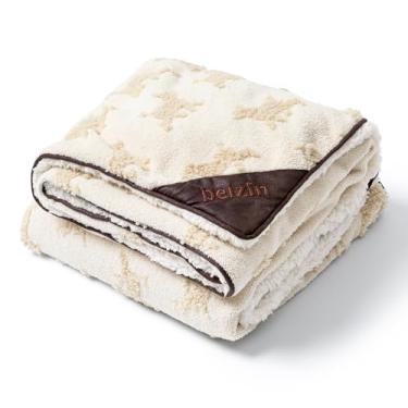 Imagem de PELZIN Cobertores de lã de ovelha em relevo para cães grandes - Cobertores impermeáveis para gatos internos - Protetor de capa de sofá resistente - Proteção de móveis reversível macia - grande, creme