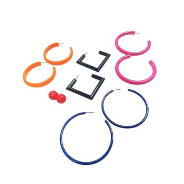 Imagem de Brincos Coloridos Argolas em Silicone Kit 5 Pares Cores e Modelos Variados