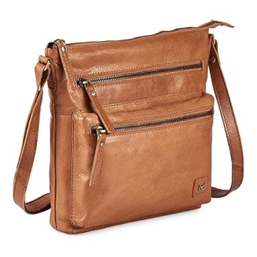 Imagem de Wise Owl Accessories Bolsas transversais pequenas para mulheres, bolsa de couro verdadeiro, cruzada, sobre o ombro, livro de bolso, Cognac Multi-cera, 9.5" x 9" x 1.5"