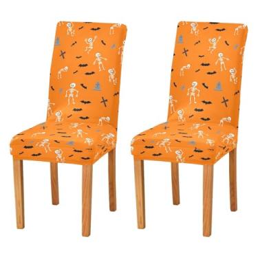 Imagem de Wassud Capas de cadeira de esqueletos dançantes para sala de jantar, capas elásticas de cozinha, protetores de assento laváveis, conjunto de 2