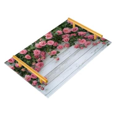 Imagem de Wassud Linda bandeja de banheiro rosa florescendo com alças organizador de perfume de joias de acrílico para banheiro, quarto, cozinha, balcão de 30 x 20 cm