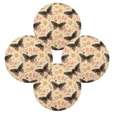 Imagem de Wassud Jogo americano conjunto de 4 tapetes redondos de borboletas laranja pretas para cozinha e jantar tapetes laváveis resistentes ao calor para decoração de mesa 39 cm