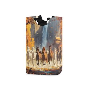 Imagem de xigua Cavalos correndo grande cesto de roupa suja com alça, cesto de roupas dobrável para organização de brinquedos e roupas no quarto, banheiro e lavanderia