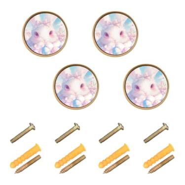 Imagem de CEBUGI Conjunto de 4 puxadores de armário redondos de coelho fofo com parafusos puxadores de armário de cozinha para gaveta porta guarda-roupa cômoda