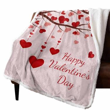 Imagem de Cobertores de lã de lã de ovelha para o dia dos namorados, coração, ramo de árvore, cobertor de flanela feliz dia dos namorados, macio, aconchegante, quente, reversível, cobertor de pelúcia fofo e
