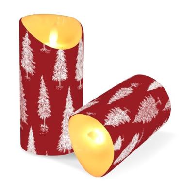 Imagem de ATTX Pacote com 2 velas sem chama para árvore de Natal vermelha e branca – Velas de pilar de LED de 7,6 cm x 15 cm com controle remoto e temporizador para casa, casamento, decoração de acampamento