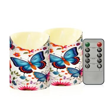 Imagem de Wassud Borboletas e flores coloridas velas sem chama com controle remoto, velas realistas cintilantes com temporizador, velas decorativas para Natal, casamento, festa, decoração de casa pequena
