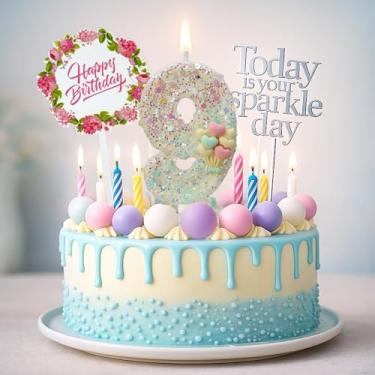 Imagem de por Tugba Aydan – 9 velas de aniversário com números – Kit de decoração de bolo de 24 peças com vela numérica – Artigos de festa para celebração de nono aniversário de crianças
