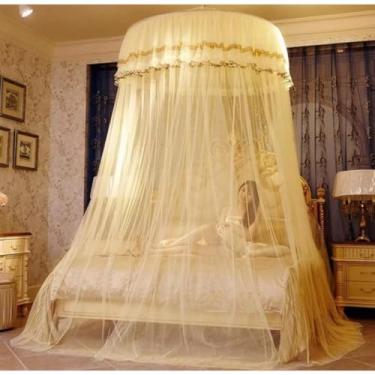 Imagem de Mosquiteiro Gigante para Cama Casal/Queen/King com Elástico, Renda, Proteção Total Contra Mosquitos(Amarelo)