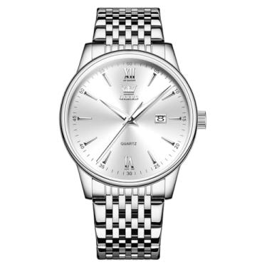 Imagem de OLEVS Relógio masculino à prova d'água com data e dia, analógico, quartzo, casual, número, clássico, luxuoso, escalas luminosas, 41 mm, rosto grande, fácil leitura, Reloj para Hombre, Silver