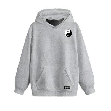 Imagem de Blusão Moletom Canguru Yin Yang Infantil Personalizado com Capuz e Bolso-Unissex