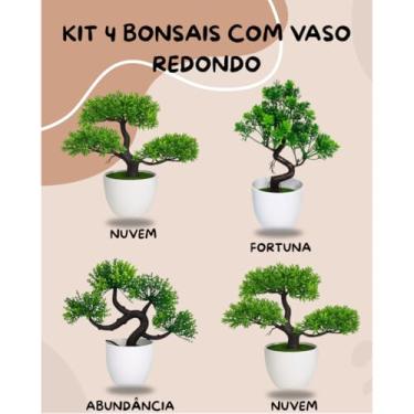 Imagem de Genérico, Kit 4 Plantas Bonsais Artificiais Realistas – Decoração Zen Verde Natural em Vasos Redondos