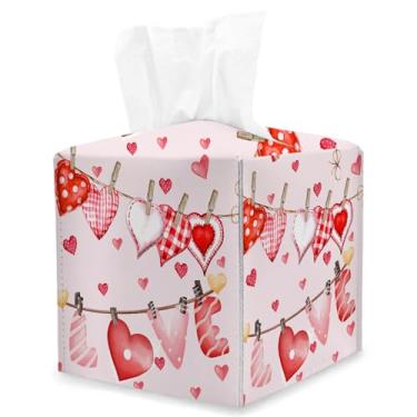 Imagem de Capa quadrada de caixa de lenços de coração de amor, suporte de caixa de lenços de cubo de dia dos namorados, decoração de mesa de aniversário, organizador de papel facial de couro, dispensador para