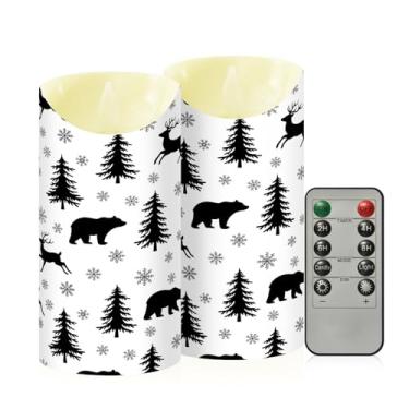 Imagem de Wassud Velas sem chama de veados e ursos com controle remoto, velas realistas cintilantes com temporizador, velas decorativas para Natal, casamento, festa, decoração de casa média