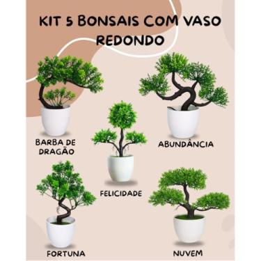 Imagem de Genérico, Kit 5 Plantas Bonsais Artificiais Vaso Redondo – Decoração Natureza Sem Manutenção Estilo Zen