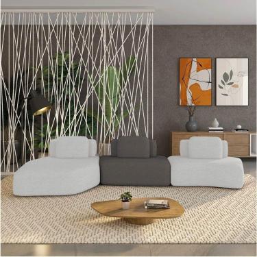 Imagem de Sofá 3 Lugares Orgânico Com Chaise E 2 Módulos Berlim Bouclê Cz K01 - D`rossi Cinza Claro-grafite