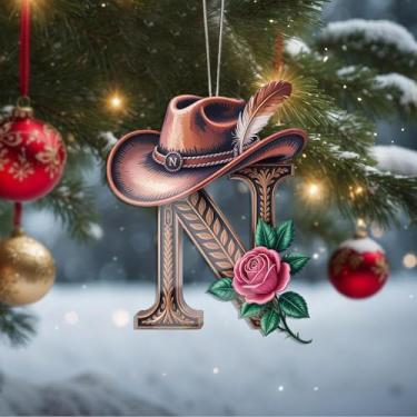 Imagem de Decorações de Dia dos Namorados de cristal A-Z para pendurar, enfeites de Natal feitos à mão com letras de chapéu de caubói, decoração de carro e casa - decoração de acrílico escolar, troca de