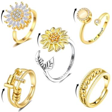 Imagem de Anéis fidget para ansiedade, ansiedade, anel giratório para mulheres, presentes discretos para alívio de estresse para filha da mãe, Metal, Zircônia cúbica