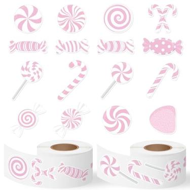 Imagem de DSjuedui Christmas Pink Candy Cane Gumdrop Roll Stickers - 1000Pcs Xmas Pink Peppermint Self-Adhesive Decals for Kids, Christmas Joy Candy Theme Stickers for New Year Party Gifts Home Decor Birthday