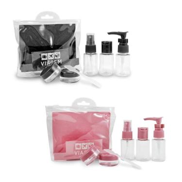 Imagem de 2 Kit De Frascos P/ Viagem De 7 Peças - Jacki Design Preto / Rosa