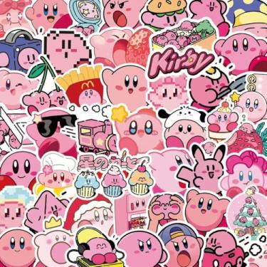 Imagem de 100pcs Kirby Game Stickers for Kids, Cool Waterproof Vinyl Decal for Teen Adult Boy Laptop, Travel Case, Phone, Bike, Water Bottle, Guitar, Computer, Skateboard (Black)
