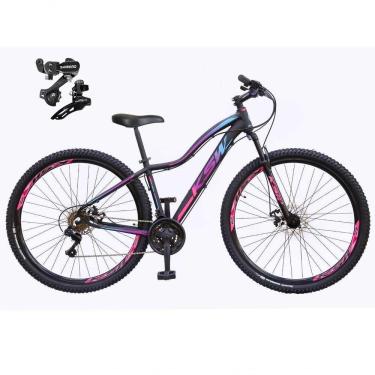 Imagem de Bicicleta Aro 29 Ksw Mwza Feminina Câmbios Shimano 21v Freio A Disco Garfo Suspensão Mtb preto-pink-Azul Tam: 15