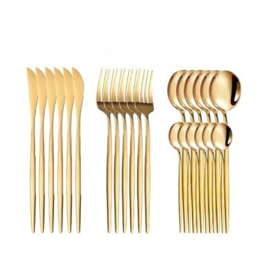 Imagem de Kit 24 Jogo De Talheres Aço Inoxidável 416 Prata(Dourado(Kit 24))