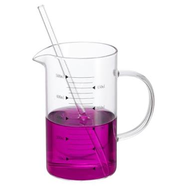 Imagem de PATIKIL Copo medidor de vidro de 500 ml, copo de vidro borossilicato graduado copos de medida líquida com bico em forma de V de canudo para cozinha, bebendo, restaurante, balança impressa em preto