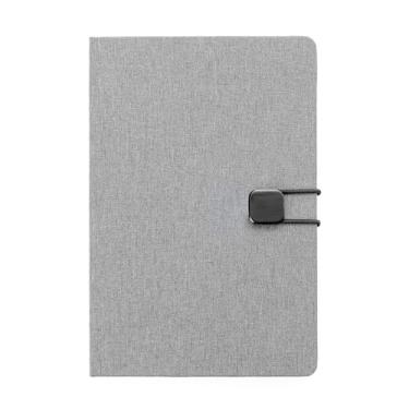Imagem de Caderno de Anotações com Capa Dura, Tecido Poliéster, Fechamento em Metal, 80 Folhas Pautadas, 21,4x14,5x1,5cm (1, Cinza)