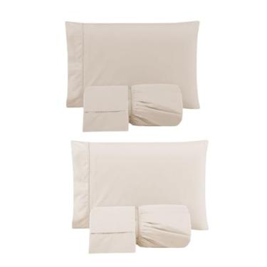 Imagem de Kit 2 Jogos de Lençol Casal Padrão com Elástico e Fronhas Bordada em Ponto Palito, 6 Peças em Micropercal 300 Fios 100% Poliéster (2 Jogos CP Versat (Cáqui/Palha))