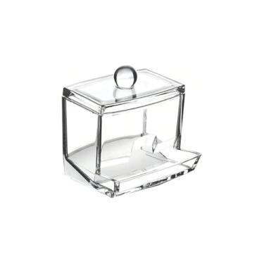Imagem de Porta Cotonete em Acrílico Transparente com Tampa, 7x7x9cm, Organizador para Hastes de Algodão, Plástico, 80g