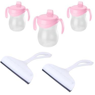 Imagem de Conjunto de 2 Rodo Plástico Multiuso Branco com Raspador 18cm + 3 Copo Infantil 310ML Atóxico Rosa