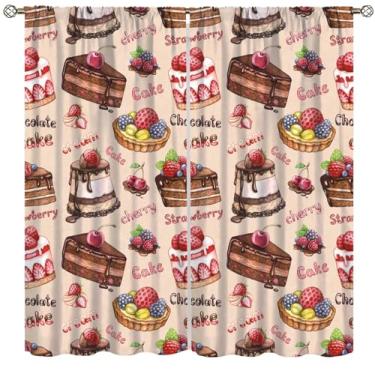 Imagem de Fblifil Cortina de sobremesa de frutas para bolo de café, padaria inspirada em padaria, estampa saborosa de cupcake, tratamentos de janela para quarto, sala de estar, cozinha, 107 cm L x 114 cm C