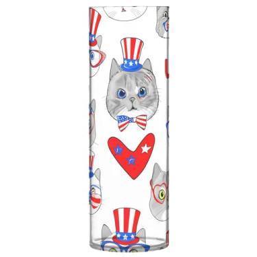 Imagem de JUZIHAI Vaso de flores com estampa de gato vermelho 9,9 cm x 30 cm de cilindro de plástico moderno para decoração de casa de centro de mesa de casamento
