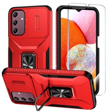 Imagem de SunStory Capa de celular para Samsung Galaxy A15 5G com protetor de tela HD e capa de câmera deslizante e suporte de anel girado, [grau militar] capa de telefone para Galaxy A15 5G (Y_Red)