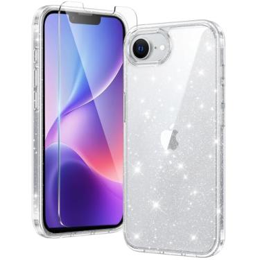 Imagem de FNTCASE Capa com glitter para iPhone 16e: capa antiamarelamento à prova de choque | Capas resistentes a arranhões de proteção de nível militar | Capa de celular transparente e fina robusta (Glitter)