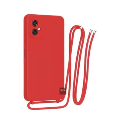 Imagem de Capa Case Capinha Para Motorola Moto G55 Silicone Com Cordão Alça De Pescoço Ajustável Veludo Premium (VERMELHO)